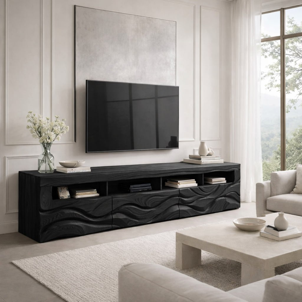 Modern TV Stand with Storage, Wooden Media Console, Entertainment Center for Living Room Decor