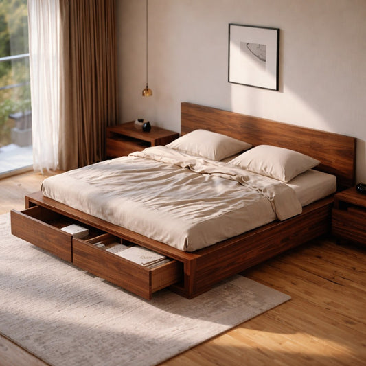 Modern Platform Bed with Storage Drawers, Minimalist Wooden Bed Frame for Bedroom Home Decor