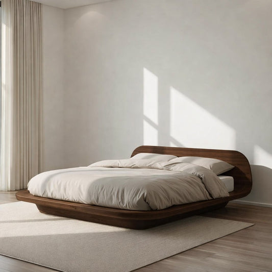 Modern Low Platform Bed Frame, Curved Minimalist Bed, Statement Bedroom Furniture for Home