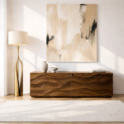 Modern Console Table with Wave Front, Minimalist Entryway Cabinet for Living Room Storage