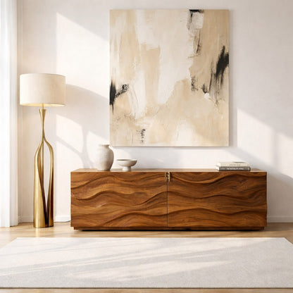 Modern Console Table with Wave Front, Minimalist Entryway Cabinet for Living Room Storage