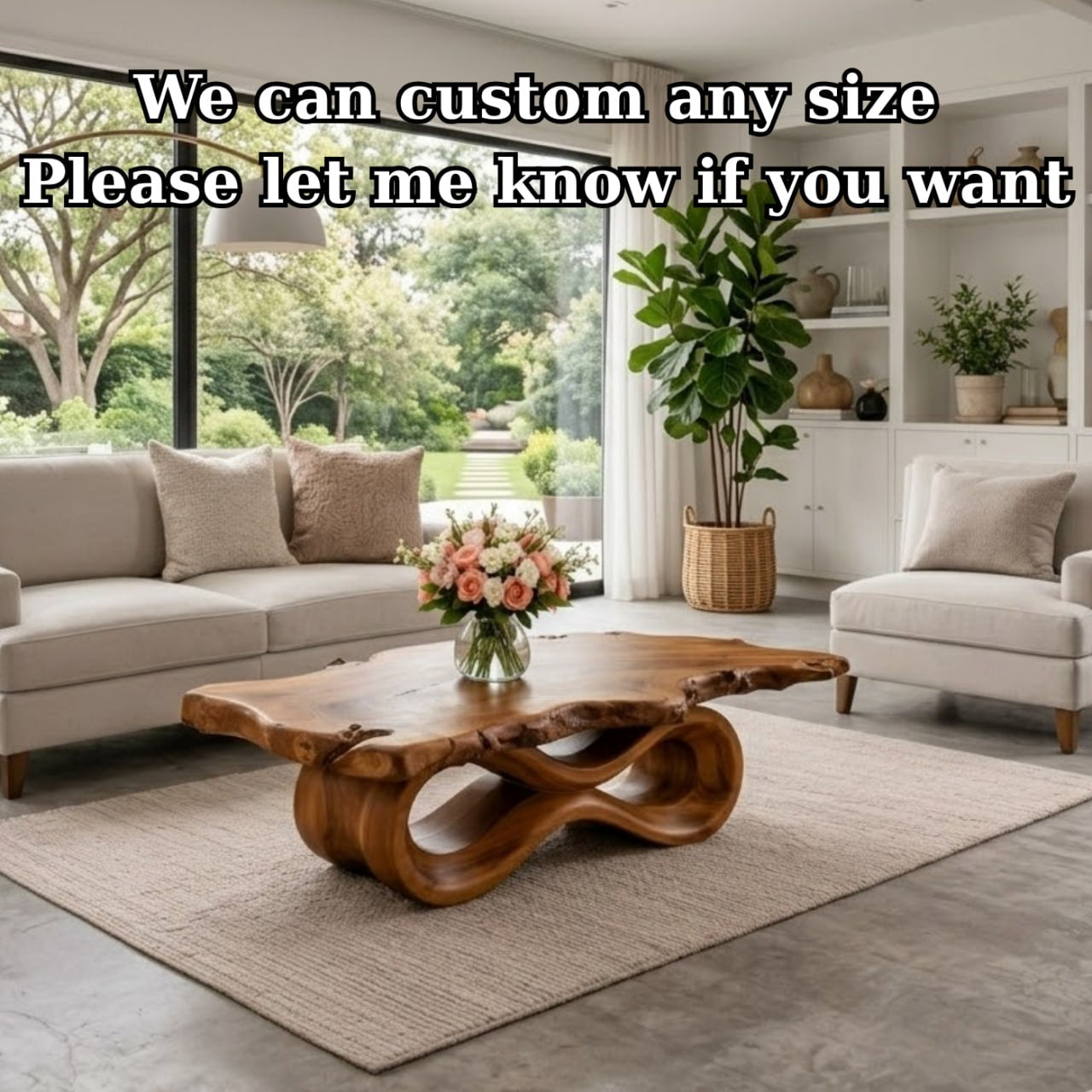 Solid Wood Live Edge Coffee Table with Sculptural Wave Base and Organic Design