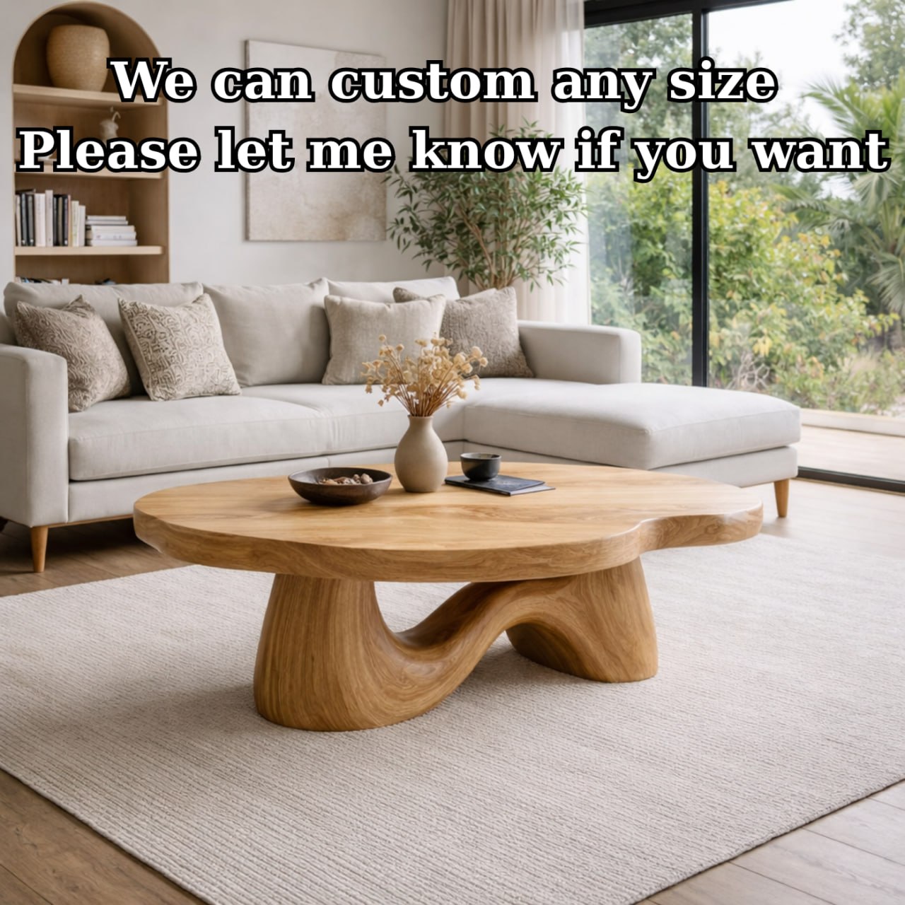 Solid Wood Coffee Table with Sculptural Wave Base and Organic Curved Design