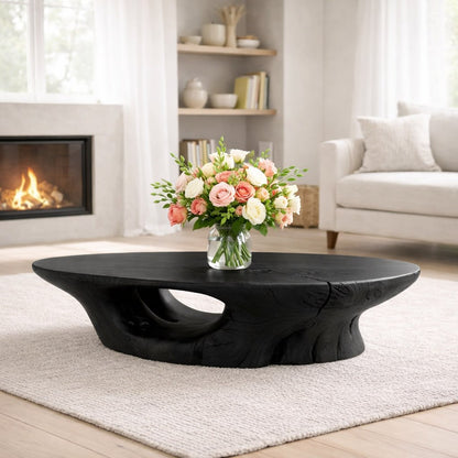 Solid Wood Coffee Table with Organic Sculpted Base and Natural Rustic Form