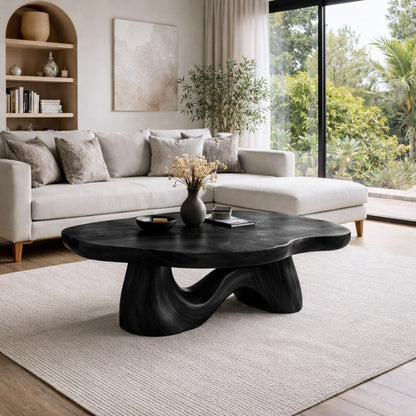 Solid Wood Coffee Table with Sculptural Wave Base and Organic Curved Design