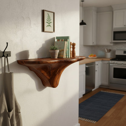 Sculptural Floating Wall Shelf in Natural Wood with Organic Form