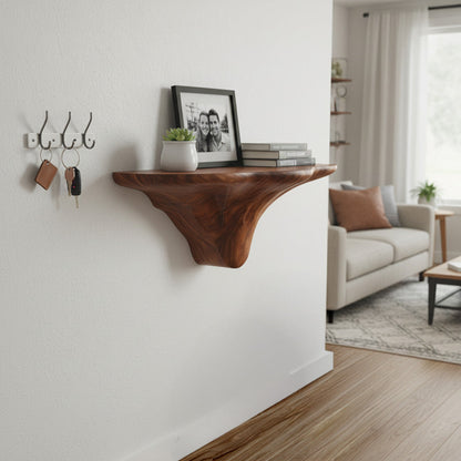 Sculptural Floating Wall Shelf in Natural Wood with Organic Form