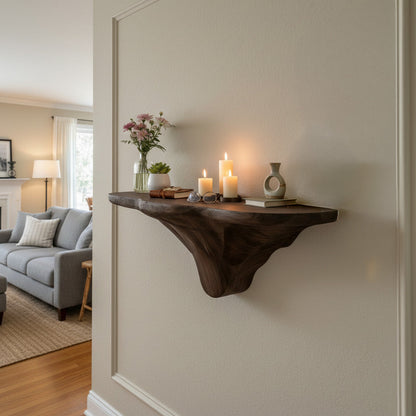 Sculptural Floating Wall Shelf in Natural Wood with Organic Form