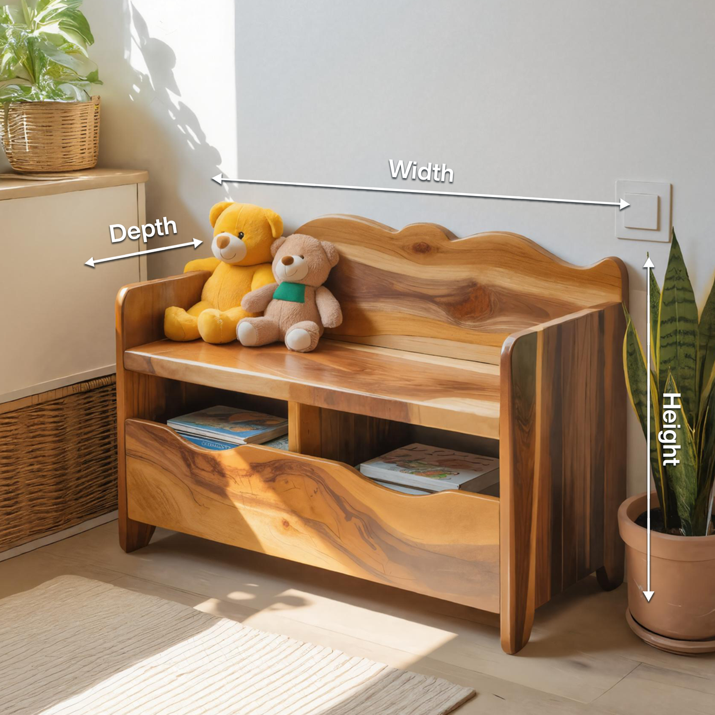 Montessori Bench With Book Storage For Kids Room Entryway And Playroom Kitchnce