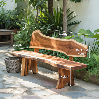 Rustic Live Edge Outdoor Bench With Curved Back For Patio Or Garden Kitchnce