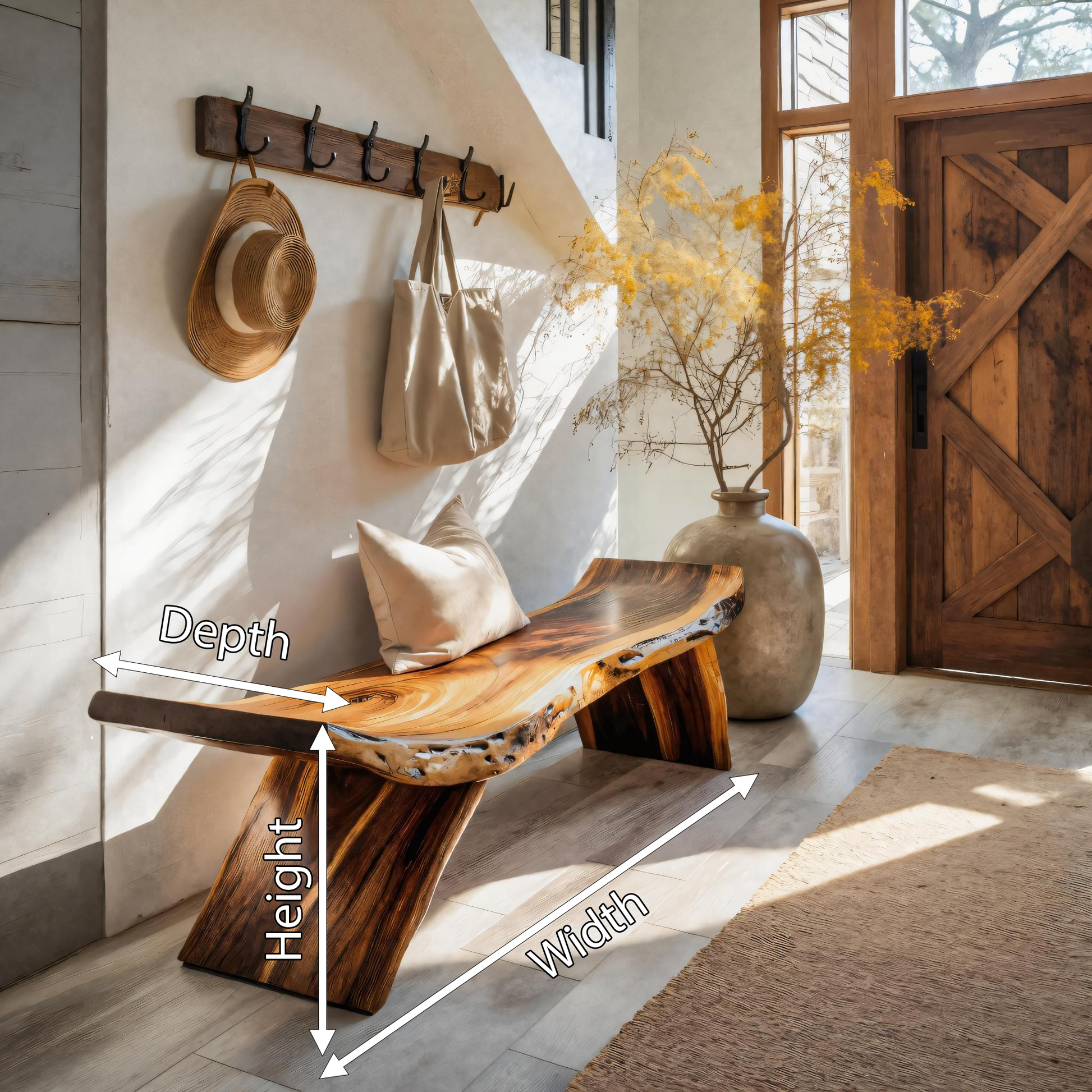 Rustic Live Edge Bench With Organic Curves For Entryway Kitchnce
