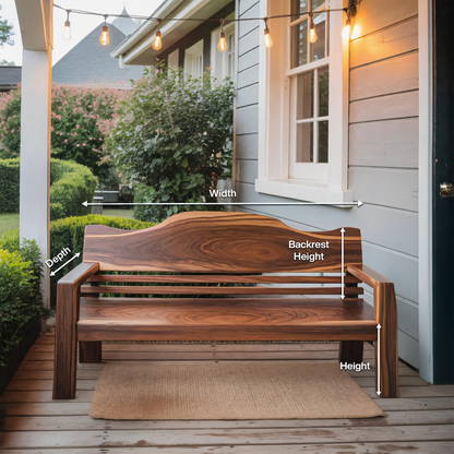 Rustic Outdoor Wooden Bench With Curved Backrest For Garden Or Porch Kitchnce