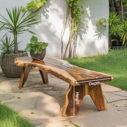 Rustic Live Edge Wooden Bench For Patio Or Garden Kitchnce