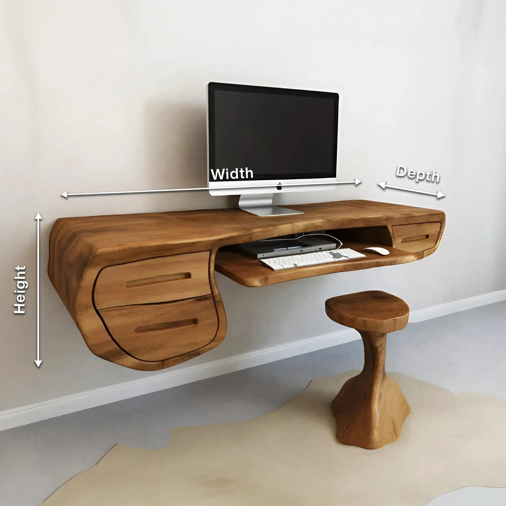 Floating Sculptural Desk With Drawers For Home Office And Studio Kitchnce