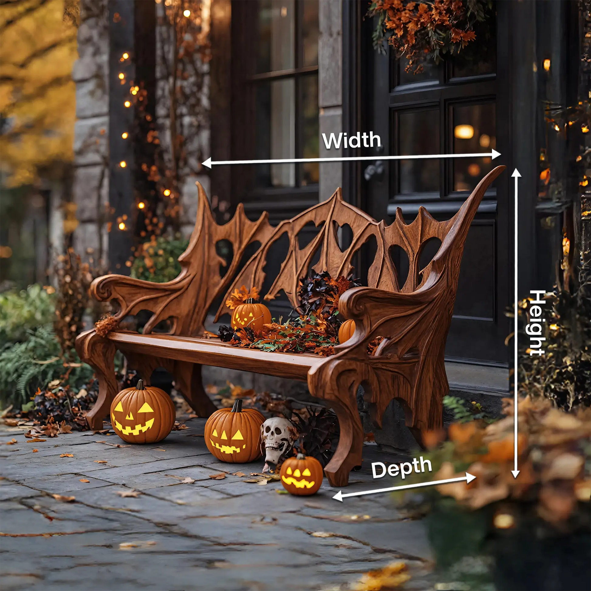 Mid Century Solid Wood Halloween Bench For Festive Outdoor Decor Kitchnce