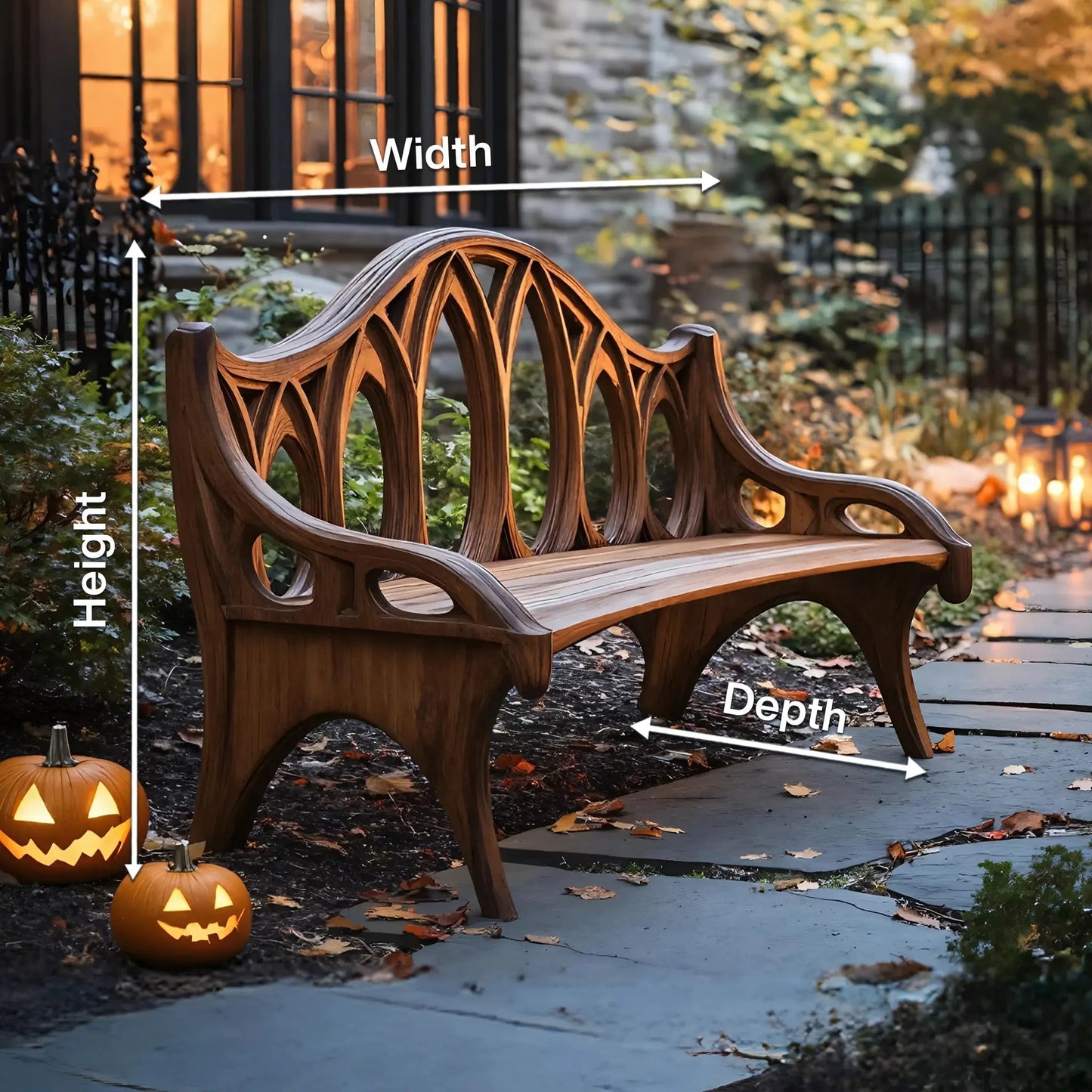 Farmhouse Solid Wood Halloween Bench For Outdoor Porch Design Kitchnce