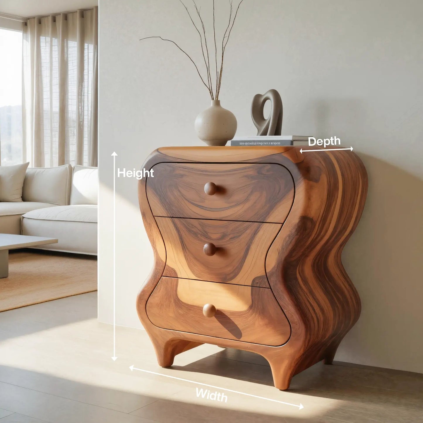 Sculptural Cabinet With Organic Curves And Drawers For Bedroom And Entryway Kitchnce