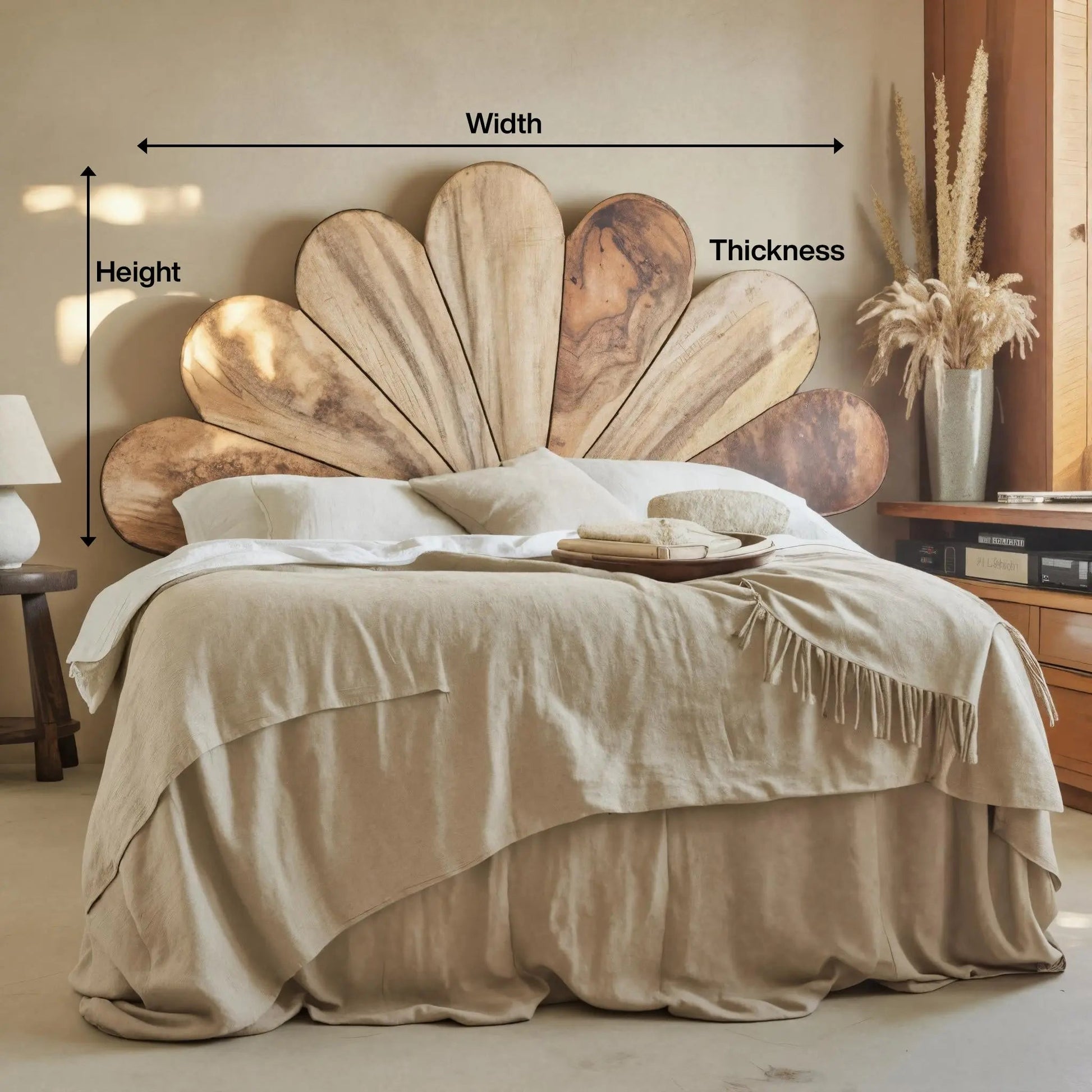 Boho Flower Petal Headboard Bed For Queen And King Bedroom Kitchnce