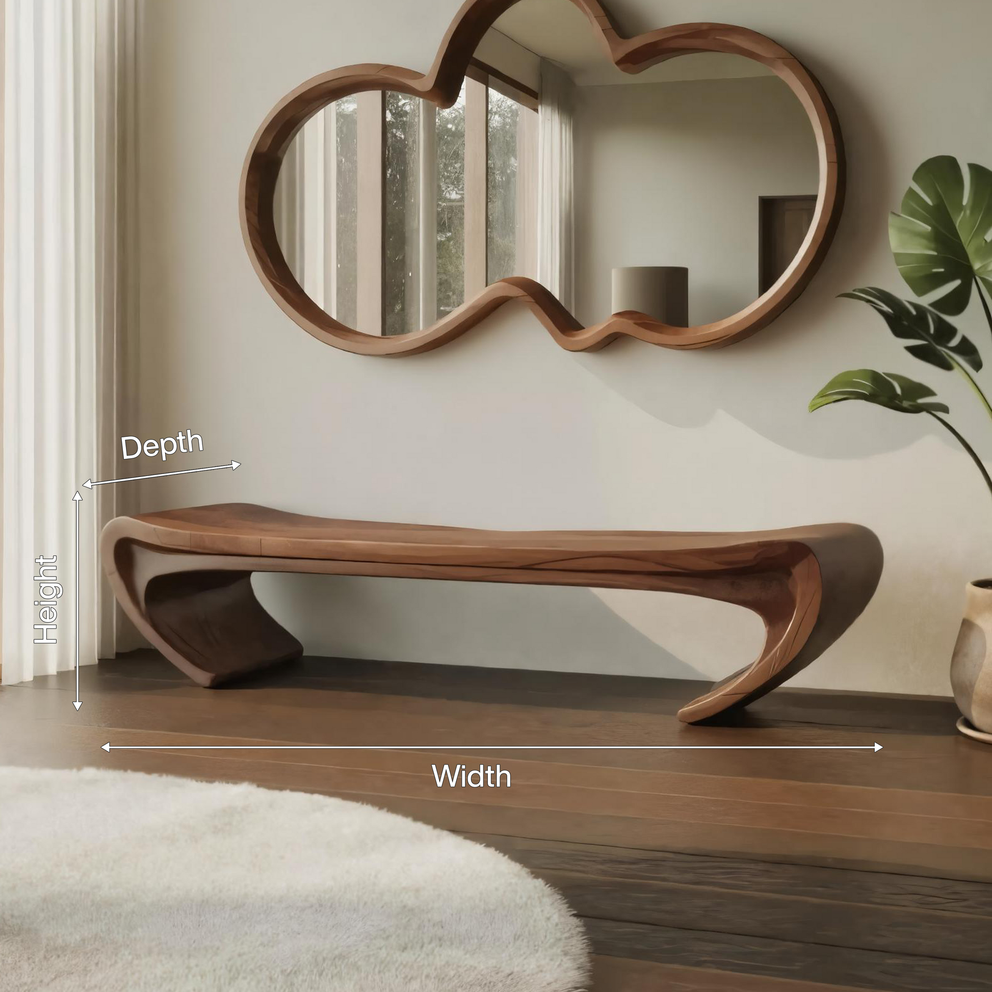 Modern Sculptural Wood Bench For Entryway Or Living Room Kitchnce
