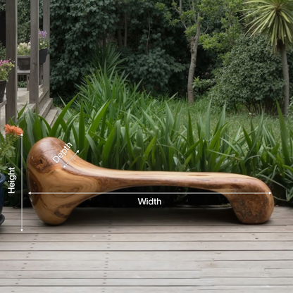 Sculptural Wood Bench For Garden Poolside Or Patio Kitchnce