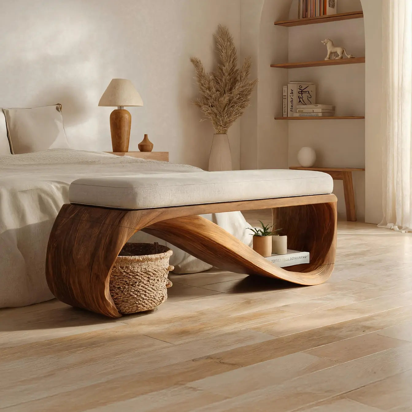 Mid Century Wooden Bench For End-of-Bed Placement Kitchnce