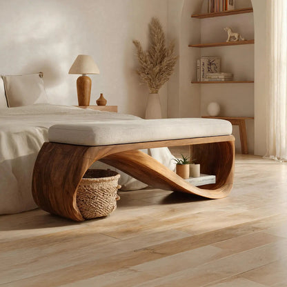 Mid Century Wooden Bench For End-of-Bed Placement Kitchnce