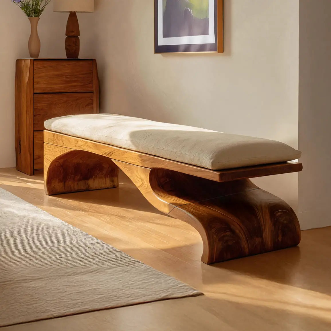 Modern Sculptural Wooden Bench For Bedroom Decor Kitchnce