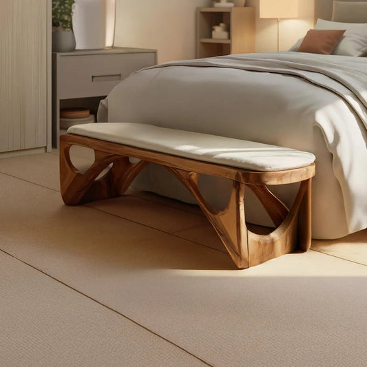 Minimalist Curved Wood Bench For End-of-Bed Design Kitchnce