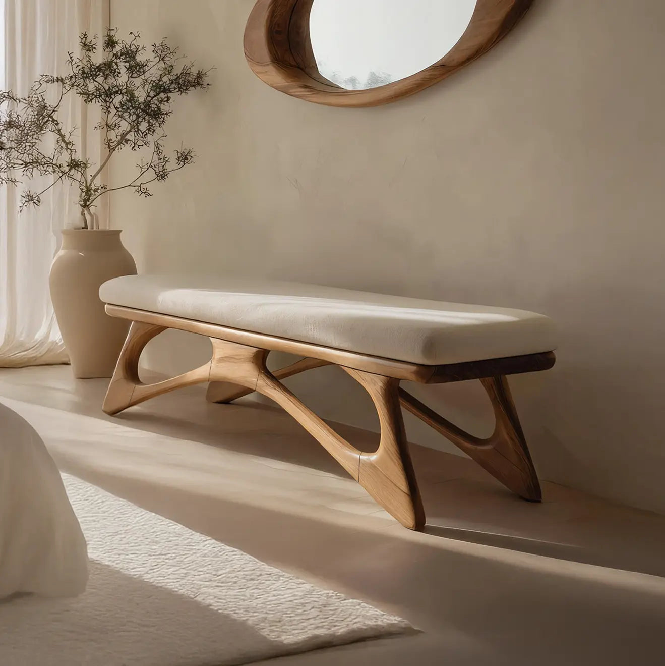 Modern Flowing Wood Bench For Furniture Accent Kitchnce