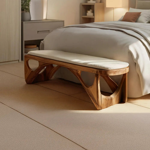 Minimalist Curved Wood Bench For End-of-Bed Design Kitchnce
