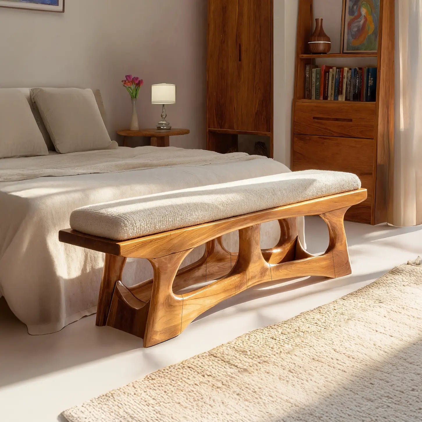 Handcrafted Curved Wood Bench For Furniture Styling Kitchnce
