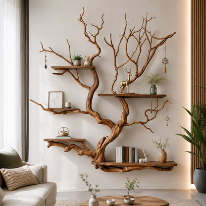 Handcrafted Solid Wood Tree Bookshelf with Organic Flowing Branches