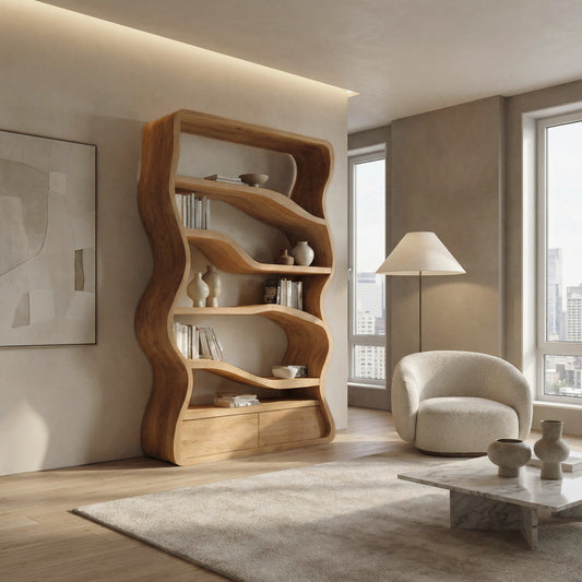 Modern Curved Wooden Bookshelf For Living Room Kitchnce