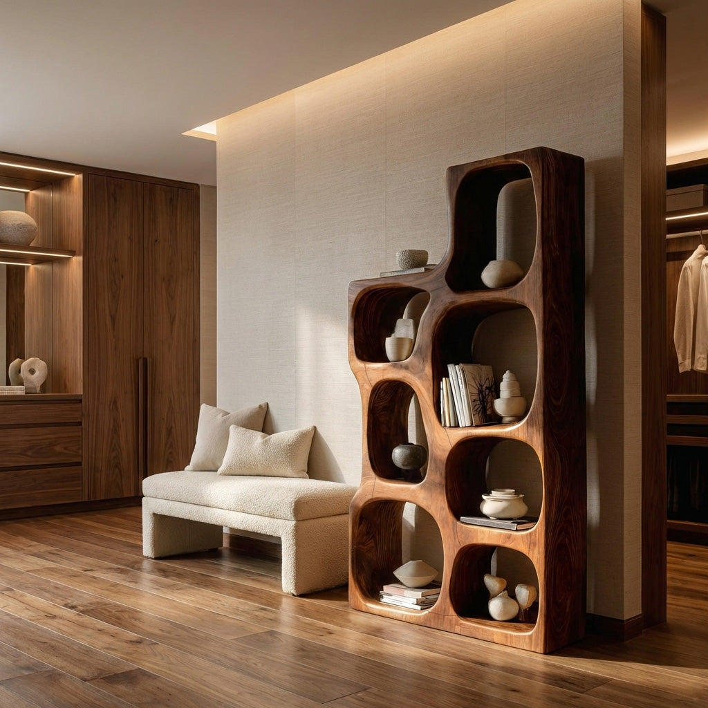 Organic Sculptural Wooden Bookshelf For Modern Living Room Kitchnce