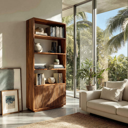 Minimal Wooden Bookcase For Coastal Living Room Kitchnce
