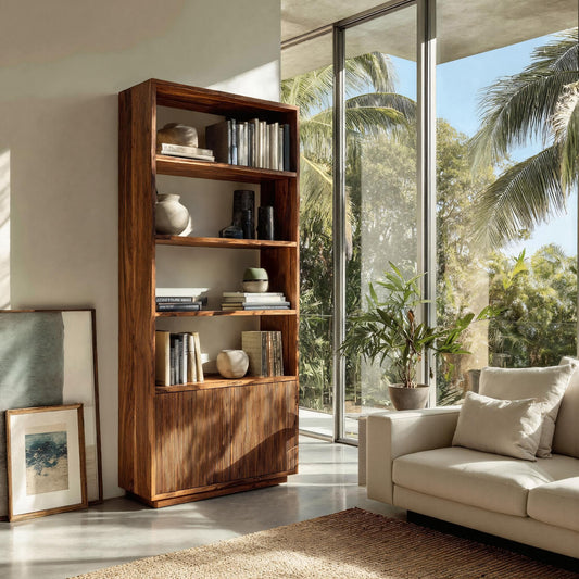Minimal Wooden Bookcase For Coastal Living Room Kitchnce
