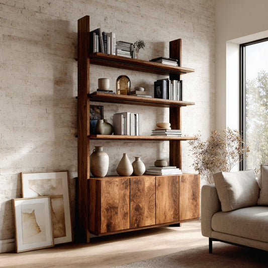 Modern Bookshelf With Open Shelf And Drawers For Living Kitchnce