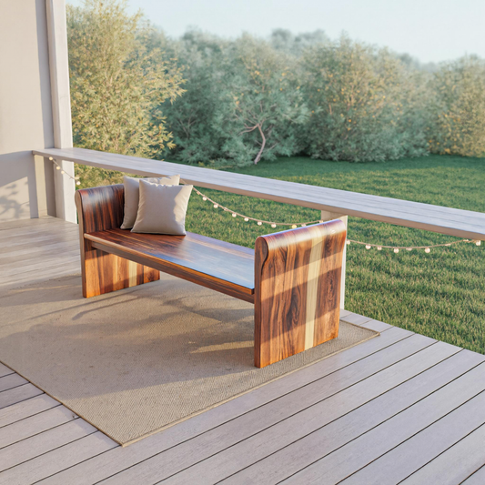 Contemporary Wood Bench With Rounded Armrests For Porch Or Garden Kitchnce