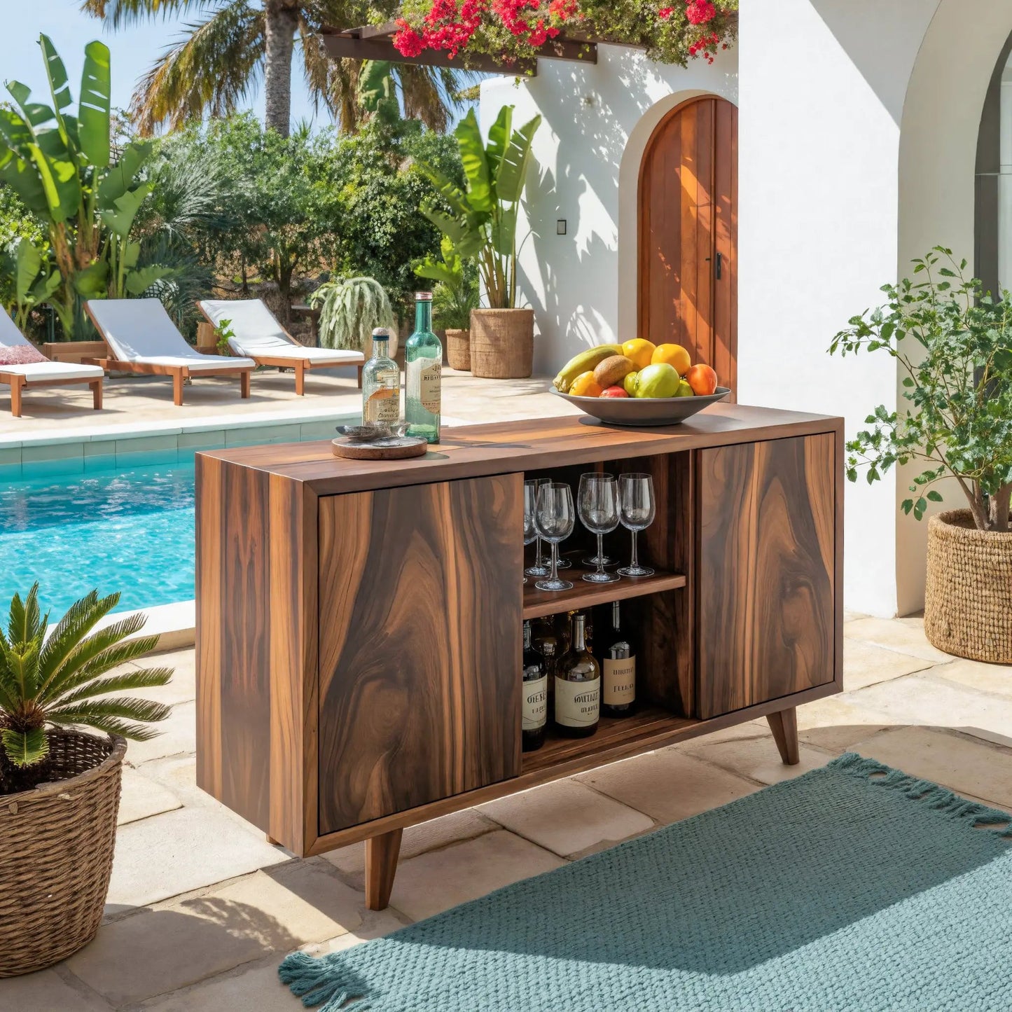 Mid Century Outdoor Bar Cabinet With Wine Storage For Patio Kitchnce