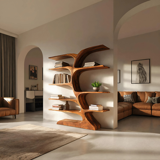 Organic Curved Bookshelf For Open Space Kitchnce