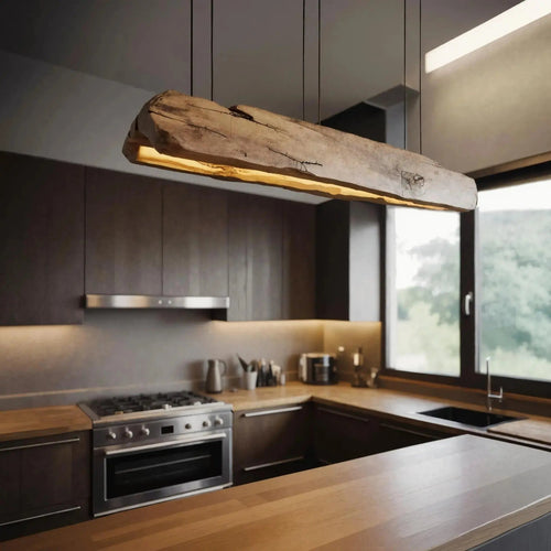 Rustic Log Beam Pendant Lighting For Kitchen Island Kitchnce