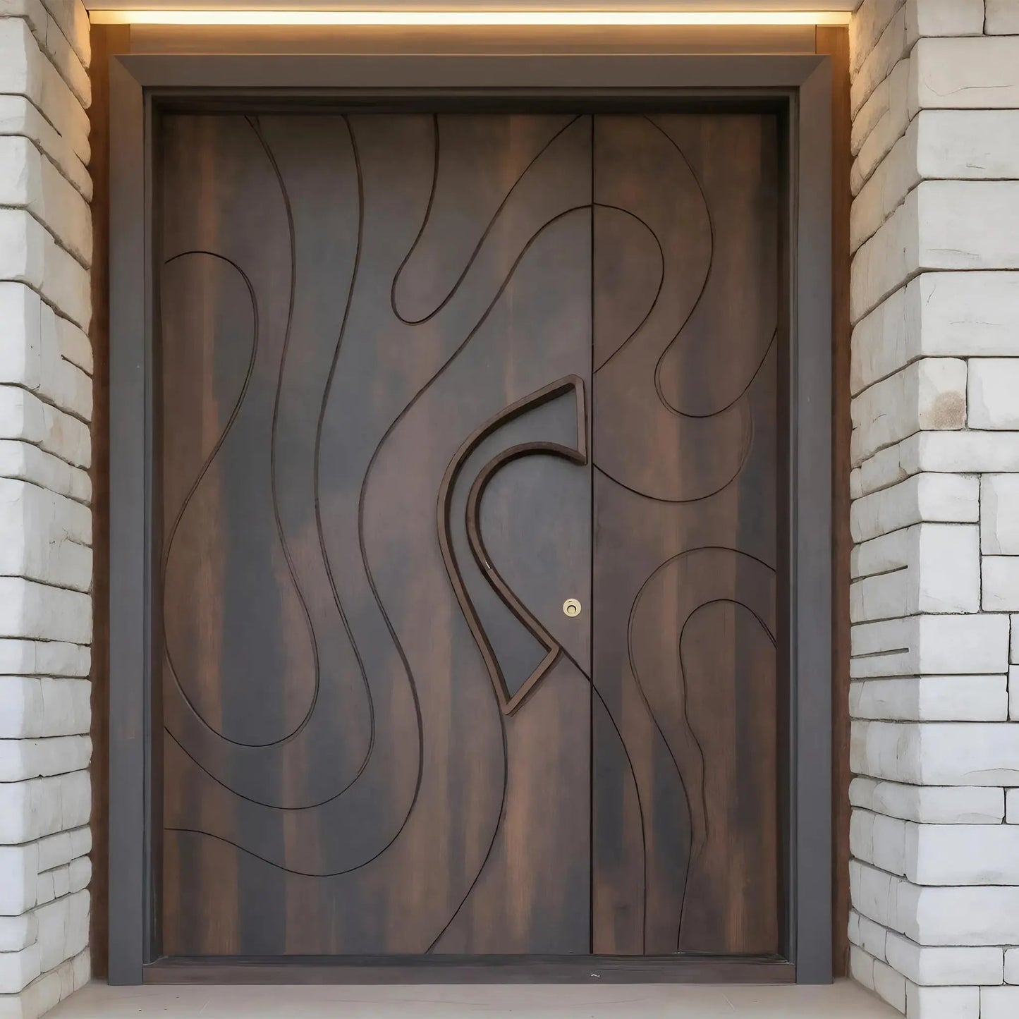 Modern Sculpted Door With Abstract Carving For Entryway And Contemporary Exterior Kitchnce