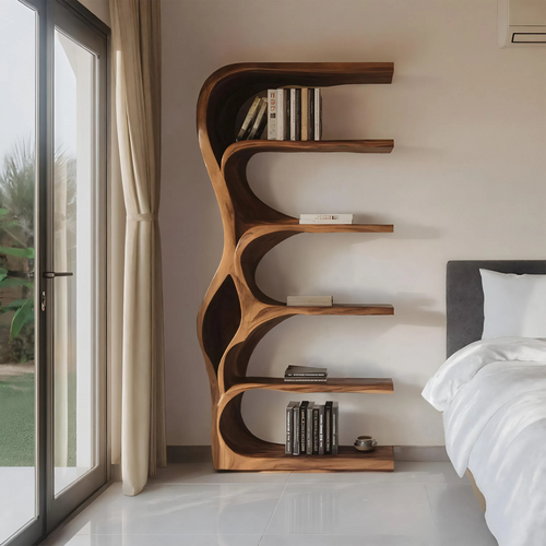 Organic Bookshelf With Curved Open Shelving For Bedroom Decor Kitchnce