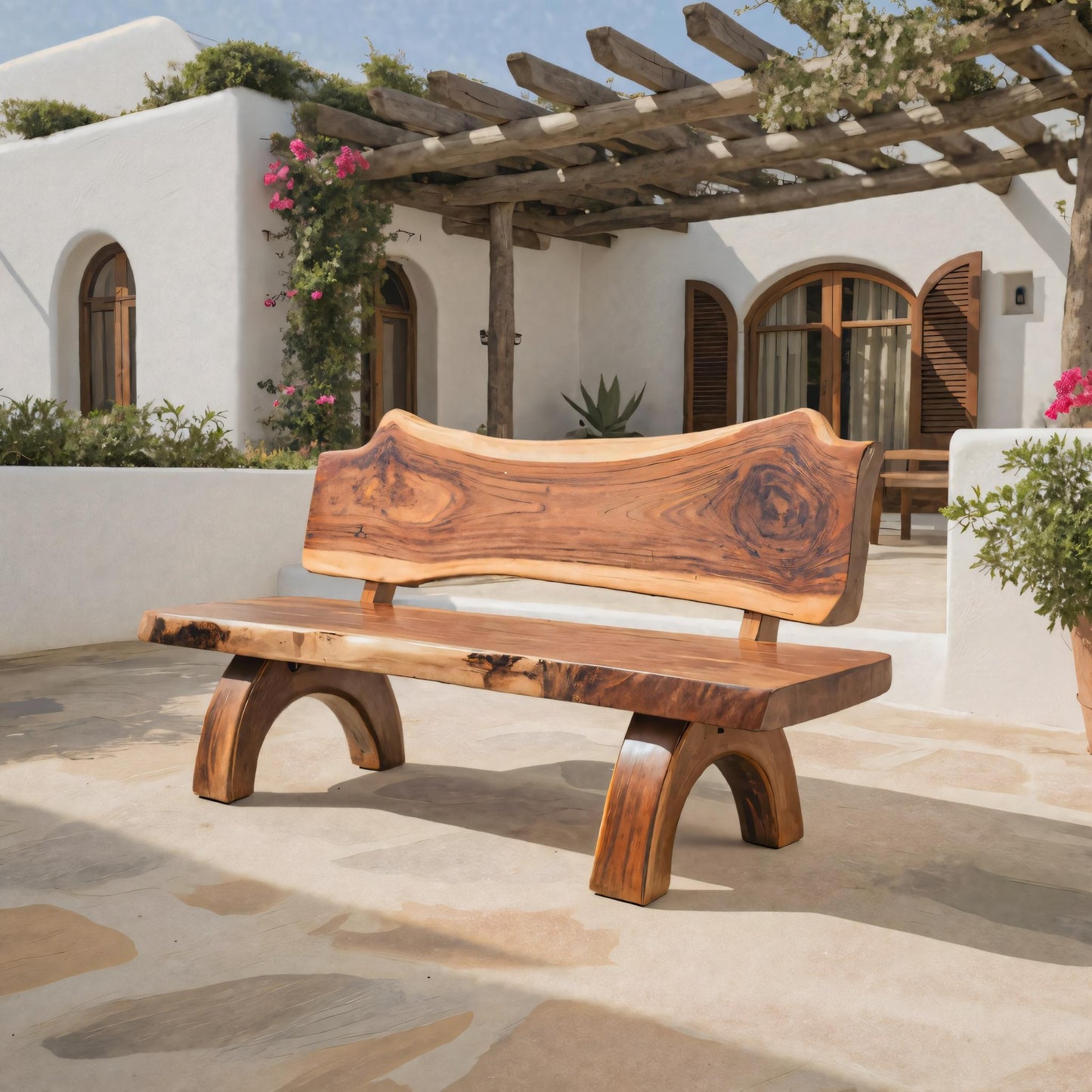 Rustic Live Edge Bench With Backrest For Patio Garden Courtyard Kitchnce