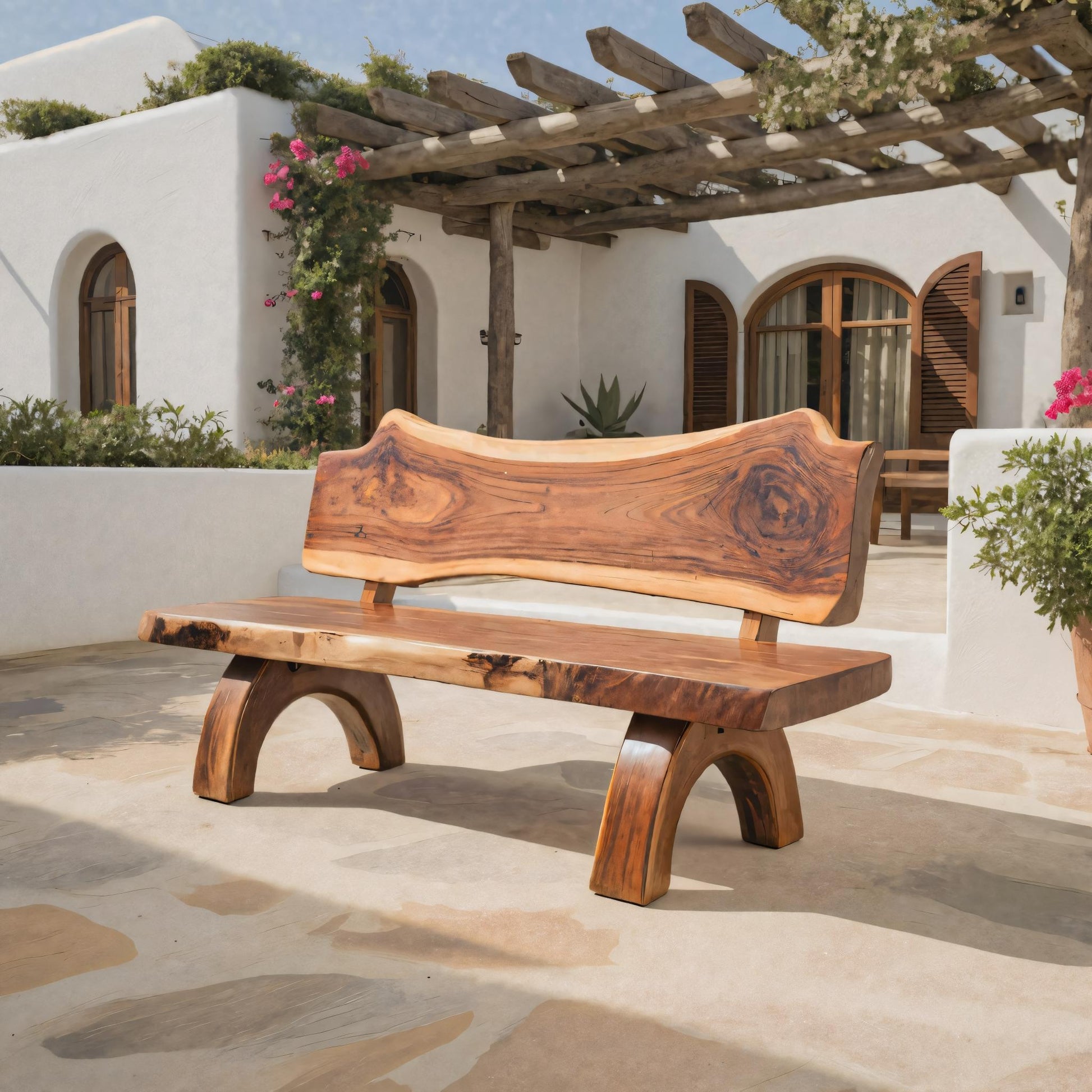 Rustic Live Edge Bench With Backrest For Patio Garden Courtyard Kitchnce