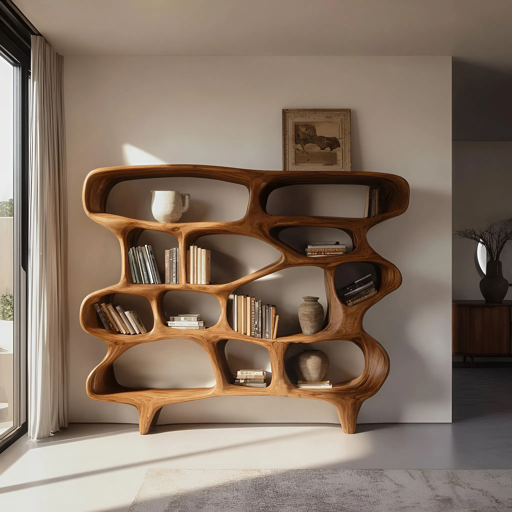 Organic Sculptural Bookshelf For Living Room Or Office Decor Kitchnce