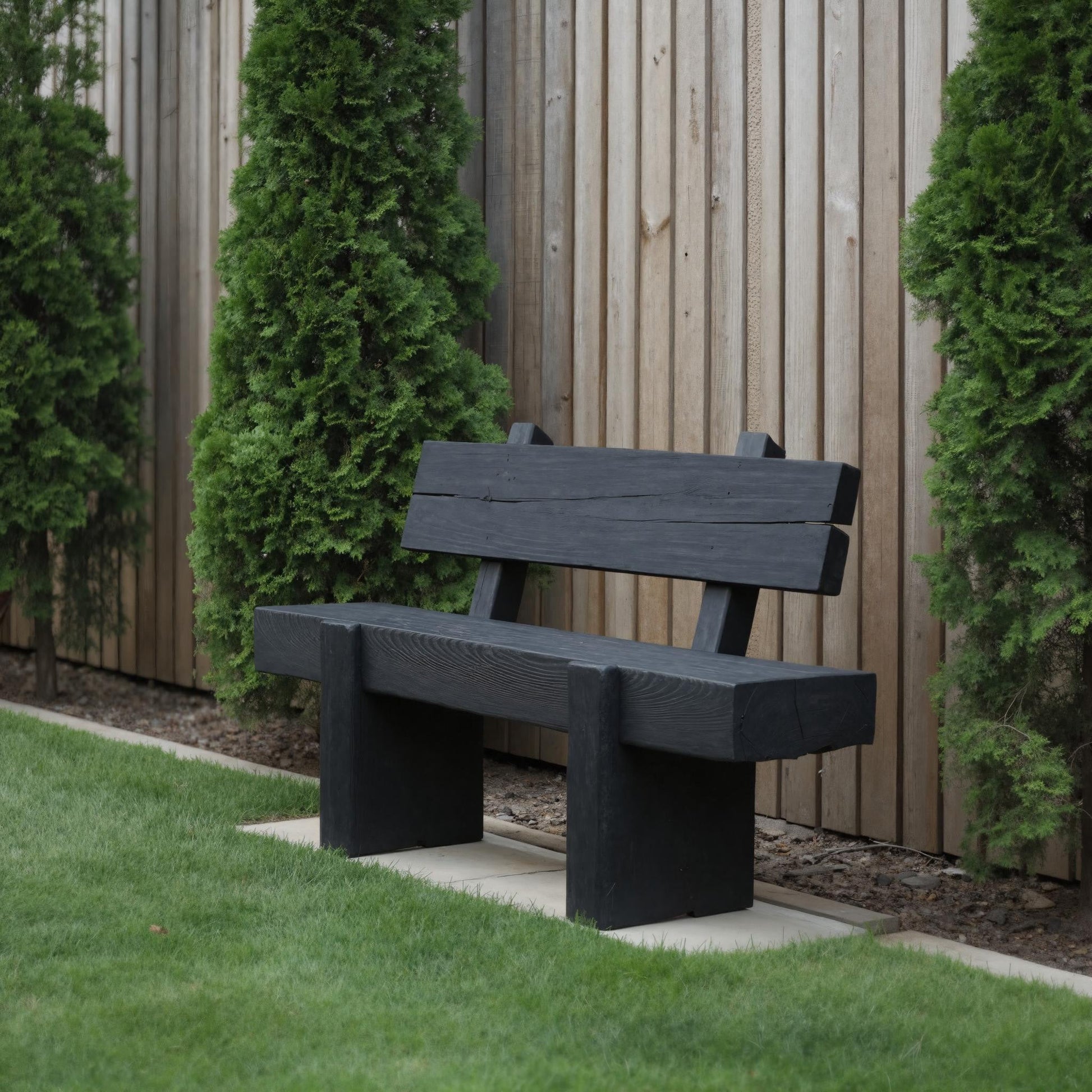Modern Solid Wood Outdoor Bench With Charred Finish For Garden Or Patio Kitchnce