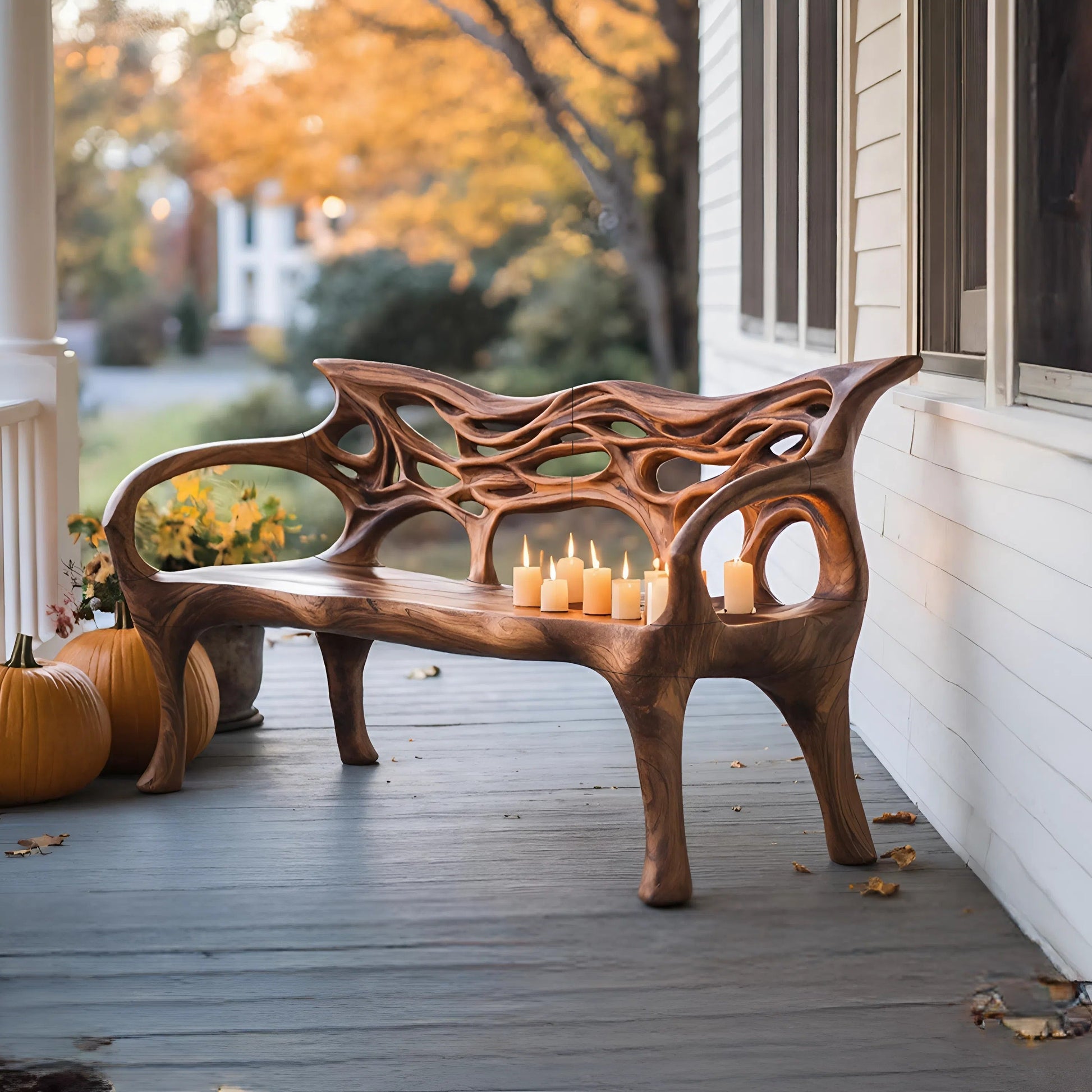 Mid Century Solid Wood Halloween Bench For Outdoor Design Kitchnce