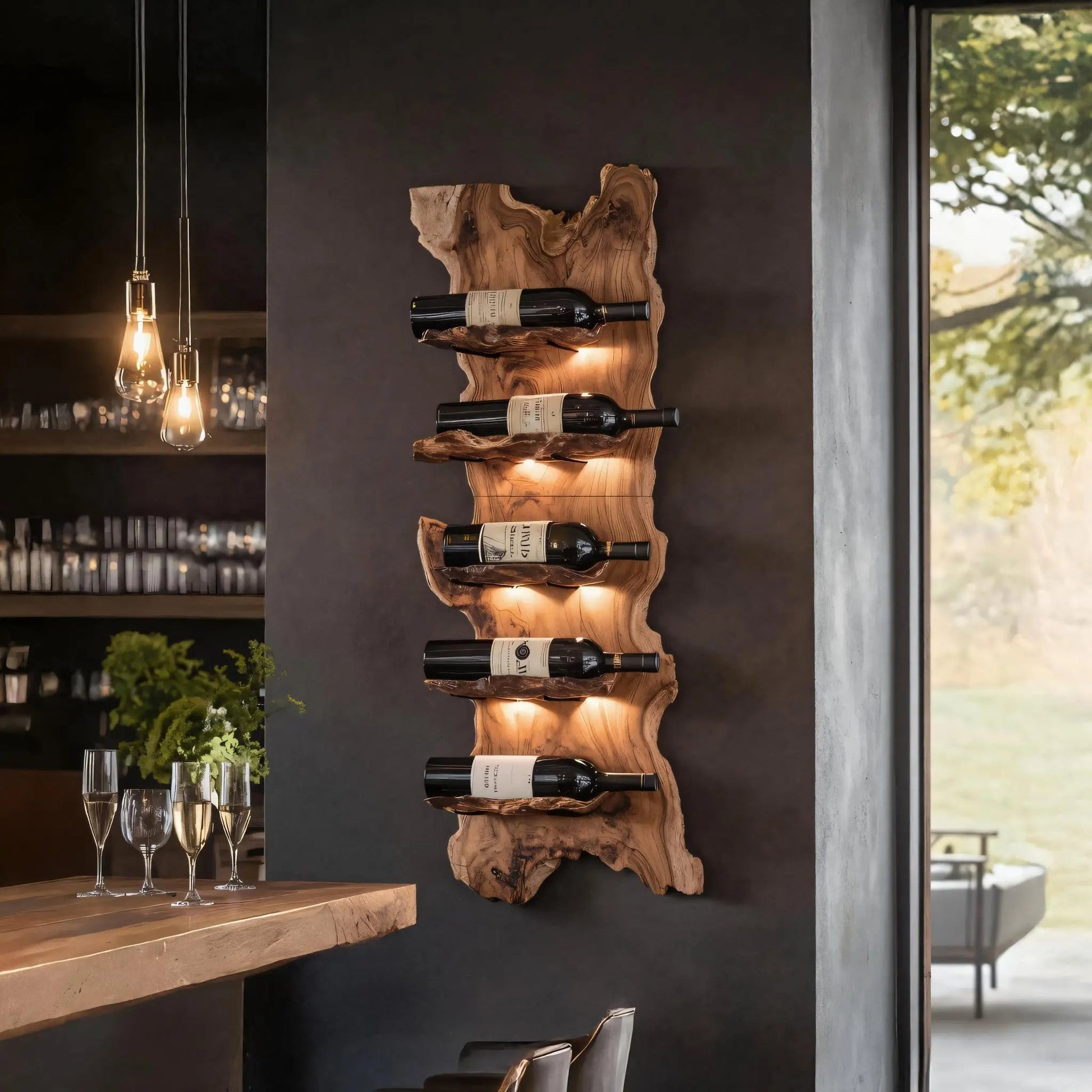Modern Wooden Live Edge Wine Holder For Entryway Furniture Kitchnce