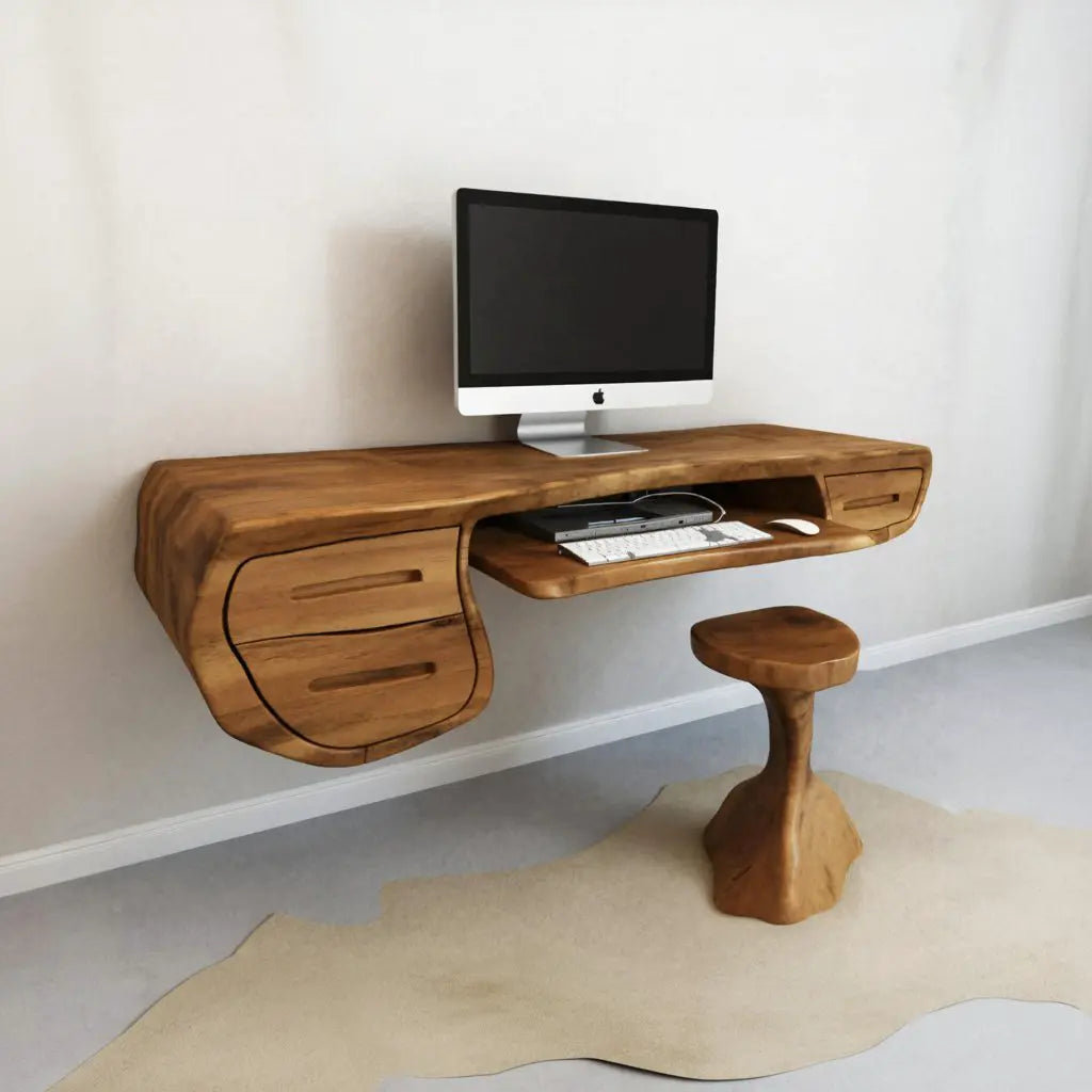 Floating Sculptural Desk With Drawers For Home Office And Studio Kitchnce
